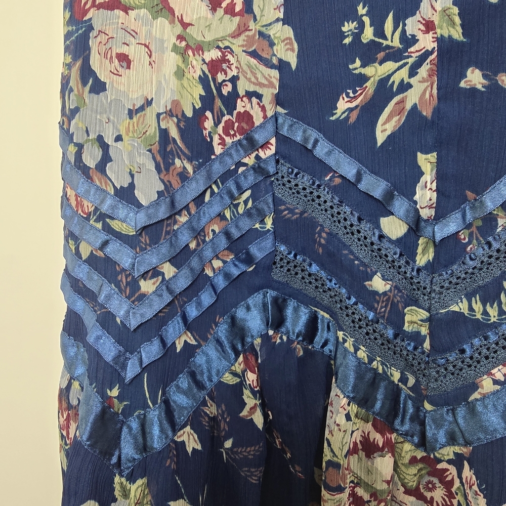 Le Chateau Vintage Y2k Layered Floral Navy Skirt, Sz M - Picture 4 of 9